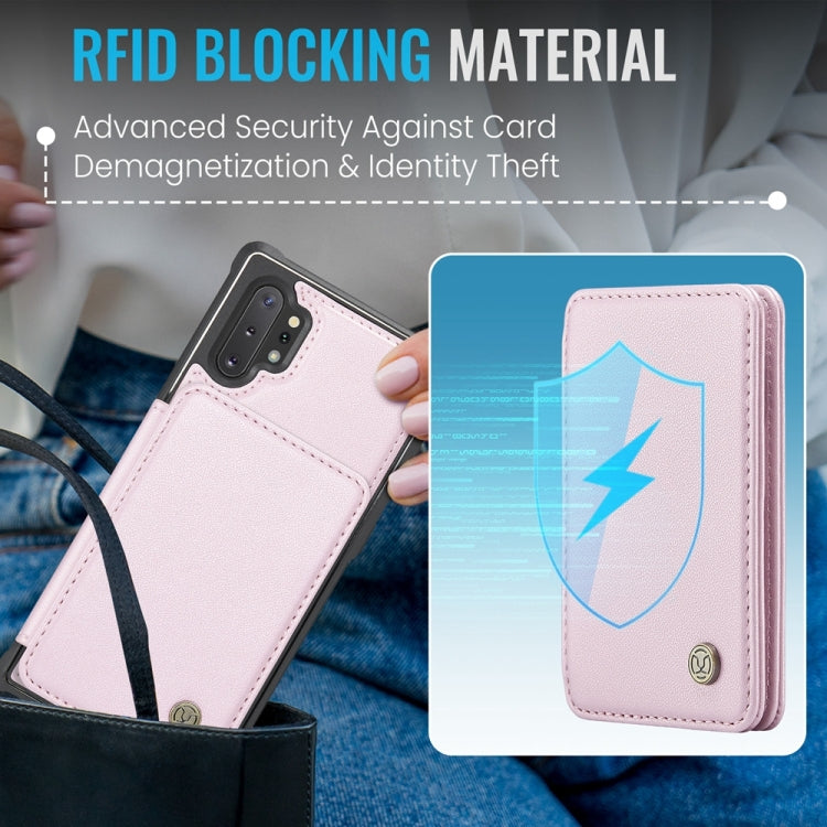 For Samsung Galaxy Note10+ 5G JEEHOOD J05 Business Magnetic Style RFID Leather Phone Case(Pink)