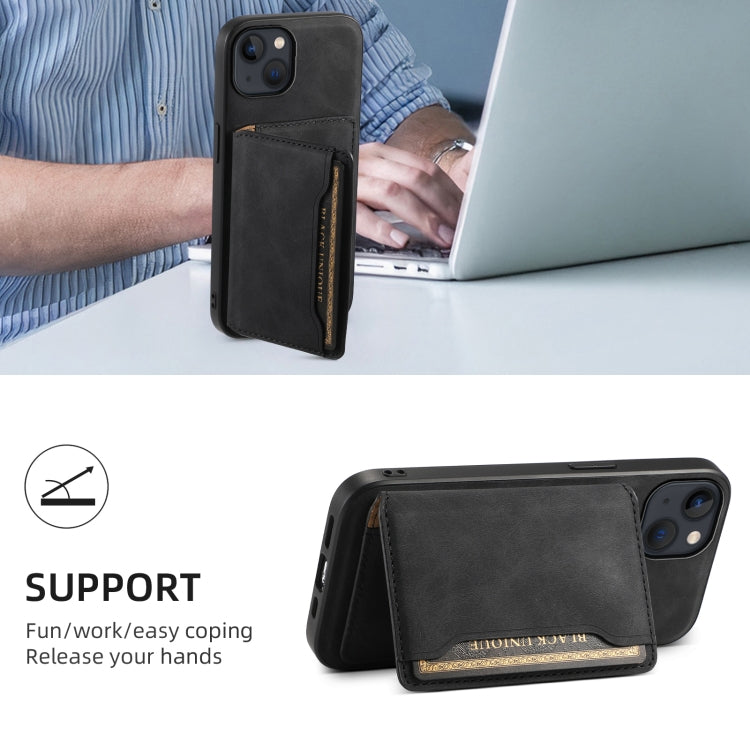 For iPhone 13 / 14 Denior D13 Retro Texture Leather MagSafe Card Bag Phone Case(Black)