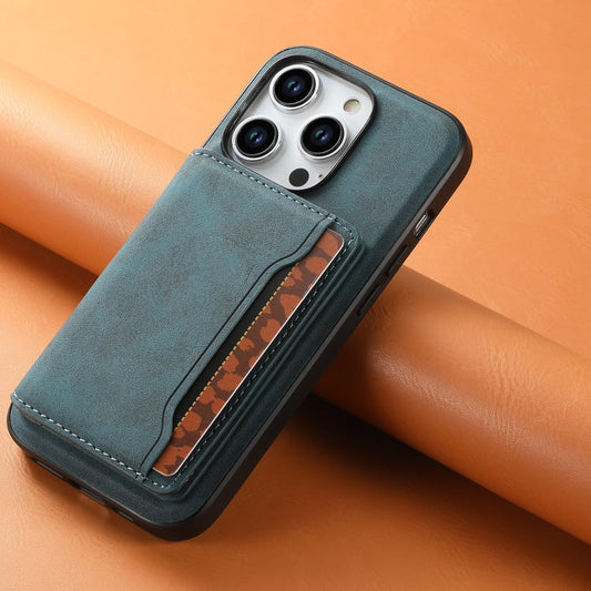 For iPhone 15 Pro Denior D13 Retro Texture Leather MagSafe Card Bag Phone Case(Blue)