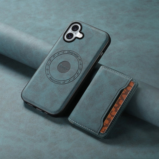 Pour iPhone 16 Denior D13 Étui de téléphone MagSafe en cuir texturé rétro avec porte-cartes (Bleu)