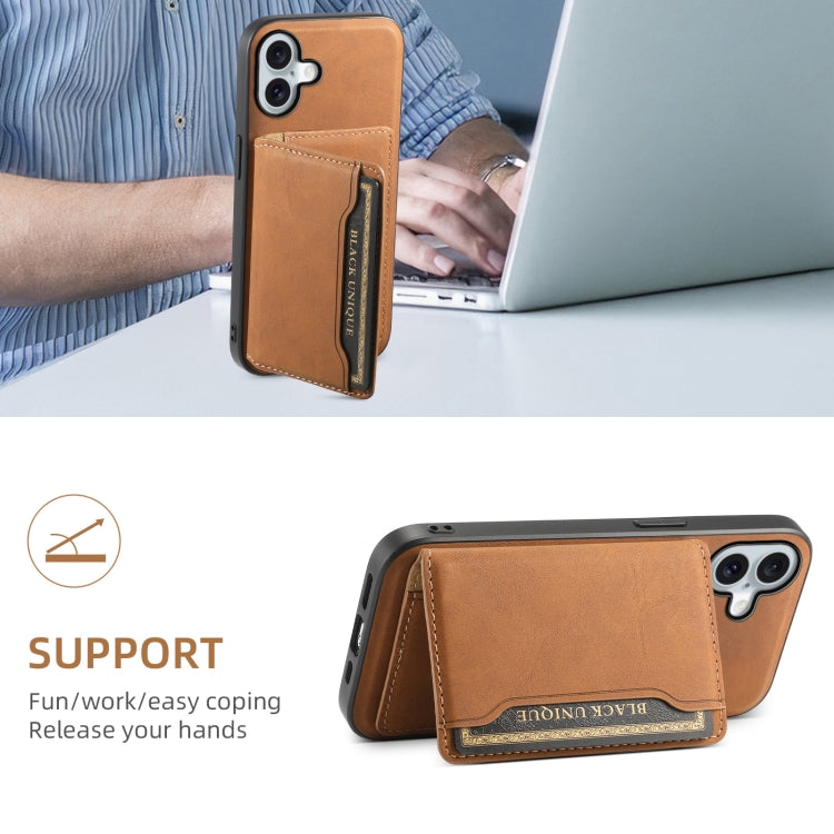 Pour iPhone 16 Denior D13 Étui de téléphone en cuir texturé rétro MagSafe avec fente pour carte (marron)