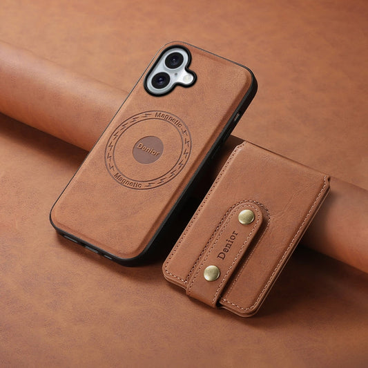 For iPhone 16 Plus Denior D14 NK Retro Pattern MagSafe Magnetic Card Holder Leather Phone Case(Brown)