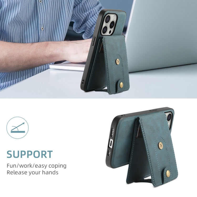 For iPhone 16 Pro Denior D14 NK Retro Pattern MagSafe Magnetic Card Holder Leather Phone Case(Blue)