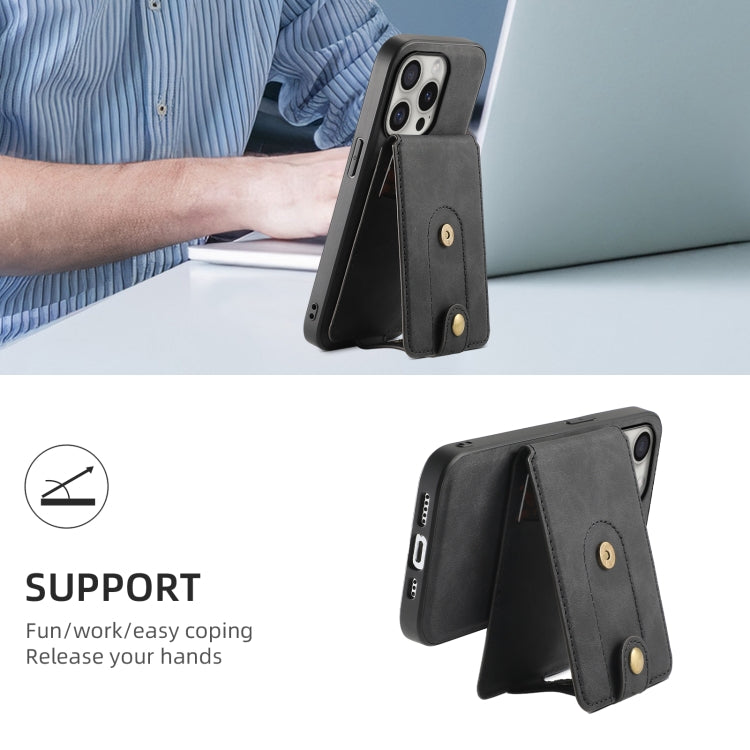 For iPhone 16 Pro Denior D14 NK Retro Pattern MagSafe Magnetic Card Holder Leather Phone Case(Black)