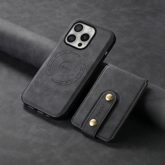 For iPhone 16 Pro Max Denior D14 NK Retro Pattern MagSafe Magnetic Card Holder Leather Phone Case(Black)
