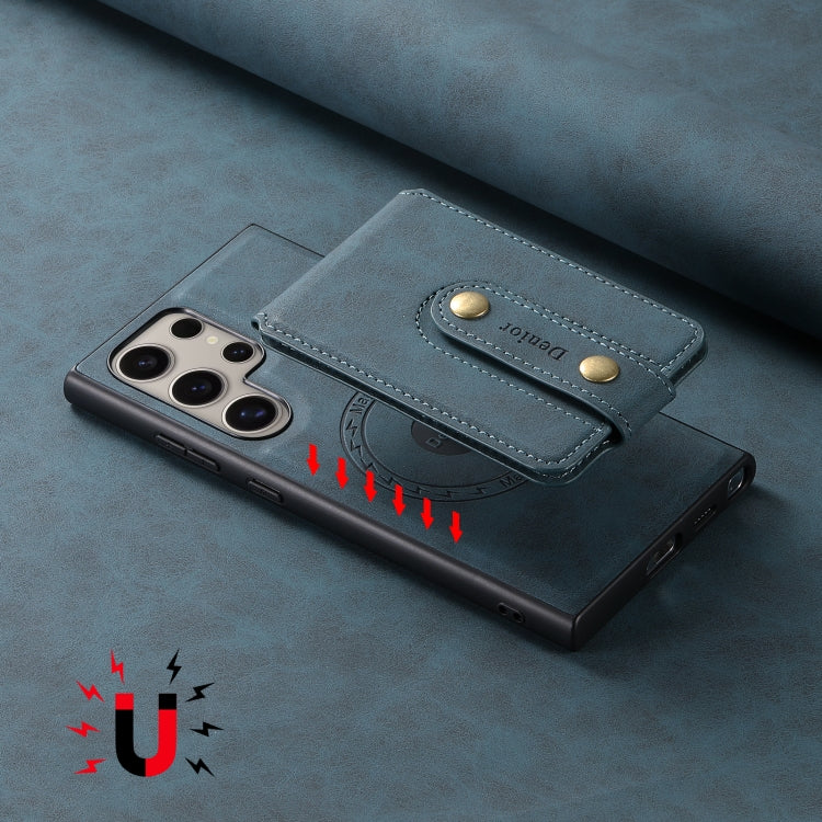 For Samsung Galaxy S23 Ultra 5G Denior D14 NK Retro Pattern MagSafe Magnetic Card Holder Leather Phone Case(Blue)