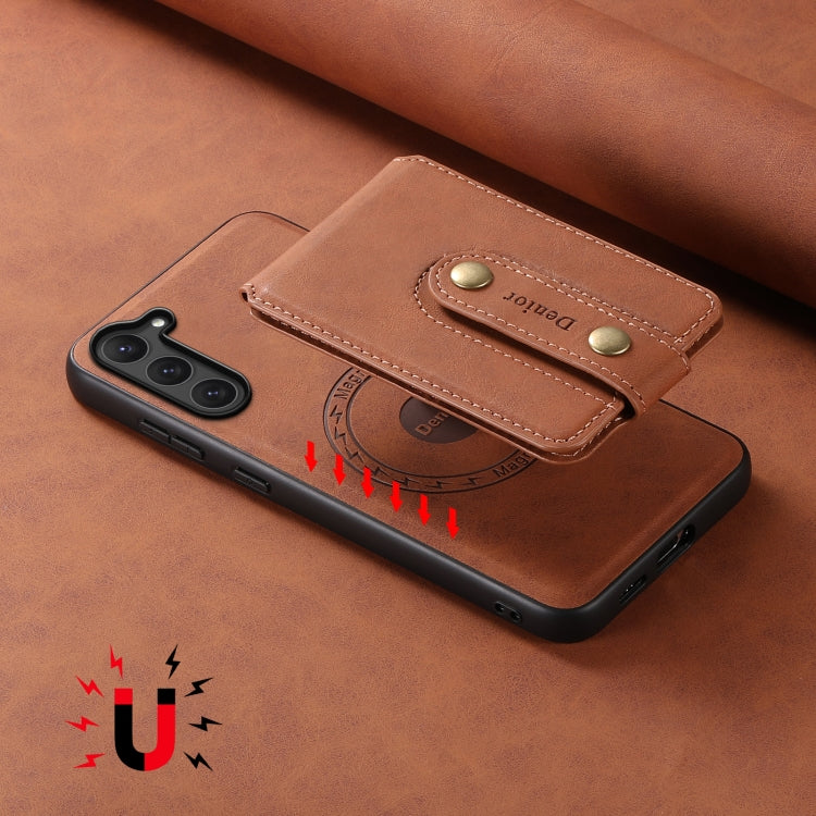 For Samsung Galaxy S23 5G Denior D14 NK Retro Pattern MagSafe Magnetic Card Holder Leather Phone Case(Brown)