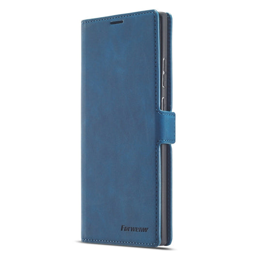 Pour Samsung Galaxy Note20 Étui en cuir à rabat horizontal Forwenw Dream Series Oil Edge à fort magnétisme avec support, fentes pour cartes, portefeuille et cadre photo (Bleu)