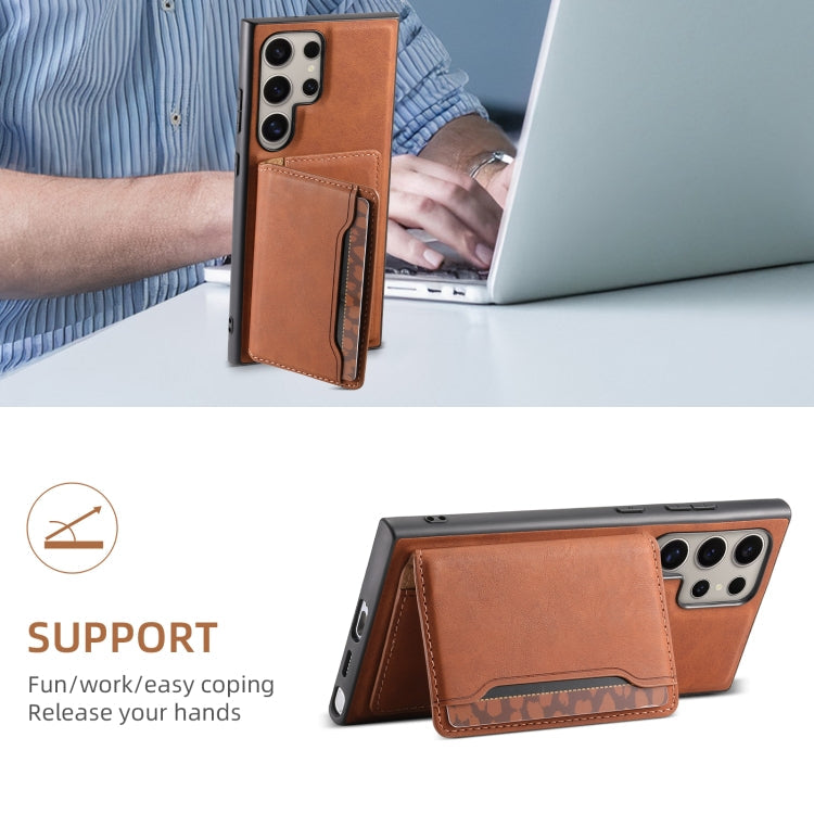 For Samsung Galaxy S23 Ultra 5G Denior D13 Retro Texture Leather MagSafe Card Bag Phone Case(Brown)