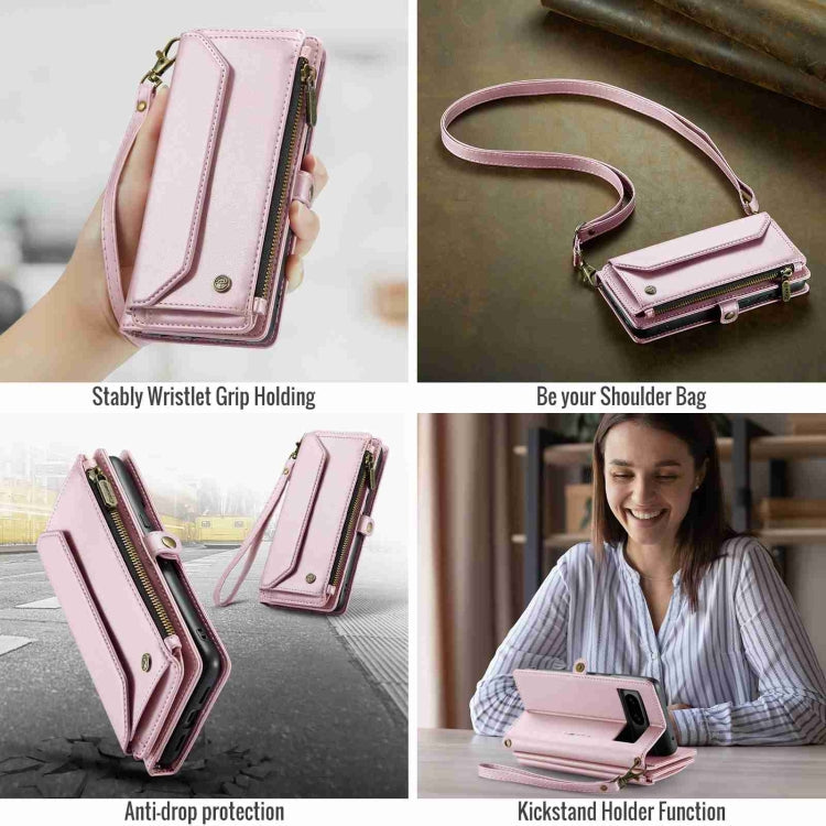 For Google Pixel 8 CaseMe C36 Card Slots Zipper Wallet RFID Anti-theft Leather Phone Case(Pink)