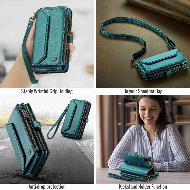 For iPhone 11 Pro CaseMe C36 Card Slots Zipper Wallet RFID Anti-theft Leather Phone Case(Blue-green)