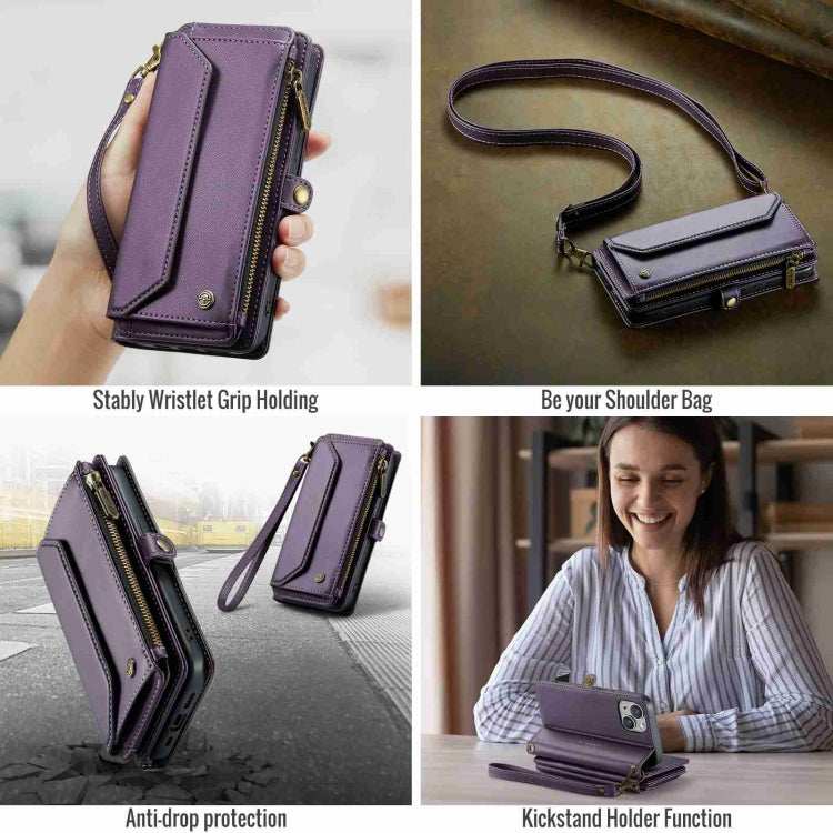For iPhone 13 mini CaseMe C36 Card Slots Zipper Wallet RFID Anti-theft Leather Phone Case(Purple)