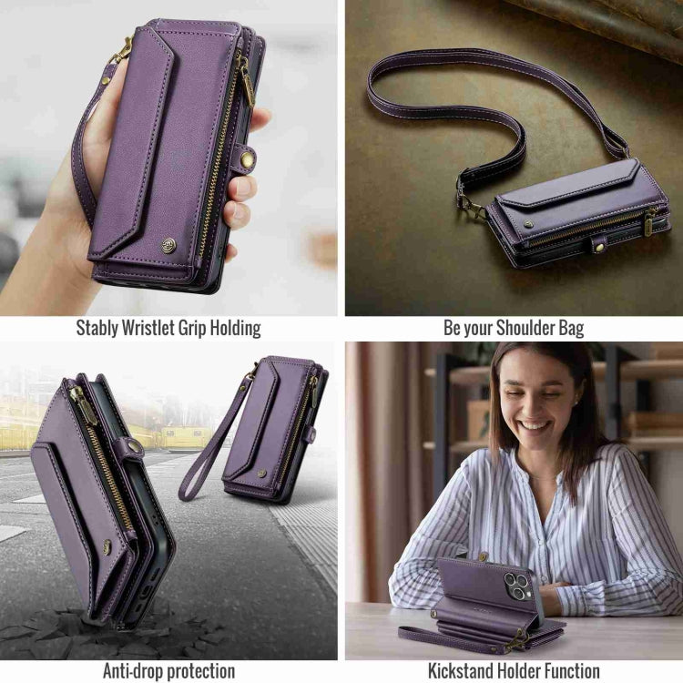 For iPhone 15 Pro Max CaseMe C36 Card Slots Zipper Wallet RFID Anti-theft Leather Phone Case(Purple)