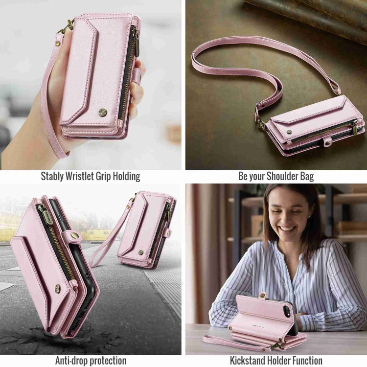 For iPhone 8 / 7 / 6 CaseMe C36 Card Slots Zipper Wallet RFID Anti-theft Leather Phone Case(Pink)