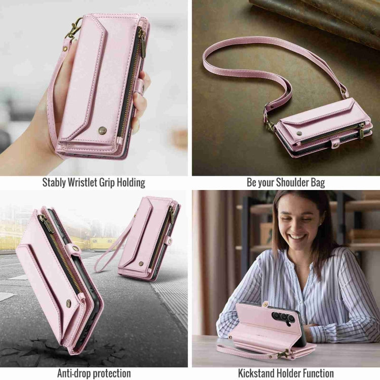 For Samsung Galaxy A15 CaseMe C36 Card Slots Zipper Wallet RFID Anti-theft Leather Phone Case(Pink)