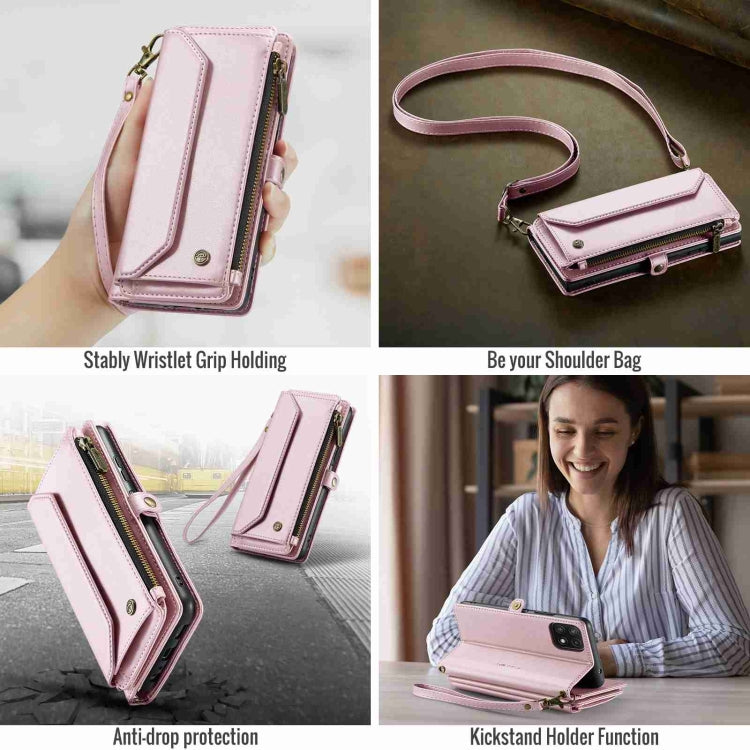For Samsung Galaxy A22 5G CaseMe C36 Card Slots Zipper Wallet RFID Anti-theft Leather Phone Case(Pink)