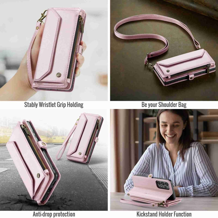 For Samsung Galaxy A53 5G CaseMe C36 Card Slots Zipper Wallet RFID Anti-theft Leather Phone Case(Pink)