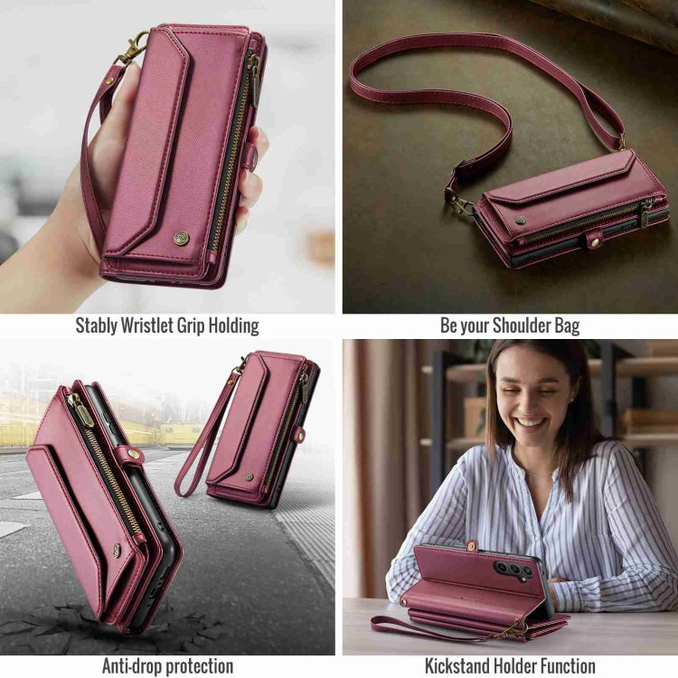 For Samsung Galaxy A54 5G CaseMe C36 Card Slots Zipper Wallet RFID Anti-theft Leather Phone Case(Wine Red)