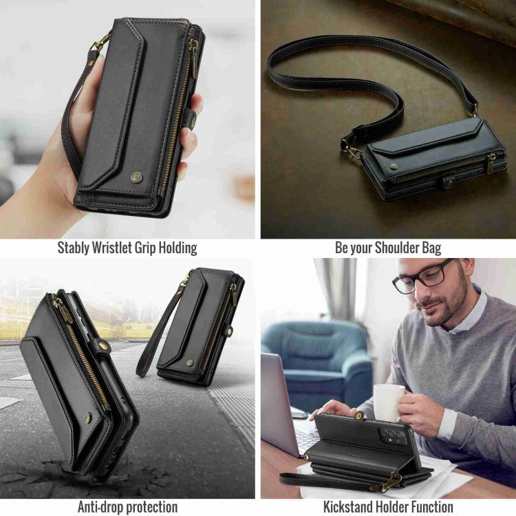 For Samsung Galaxy A72 CaseMe C36 Card Slots Zipper Wallet RFID Anti-theft Leather Phone Case(Black)