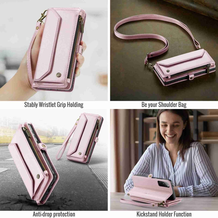 For Samsung Galaxy S20 FE CaseMe C36 Card Slots Zipper Wallet RFID Anti-theft Leather Phone Case(Pink)