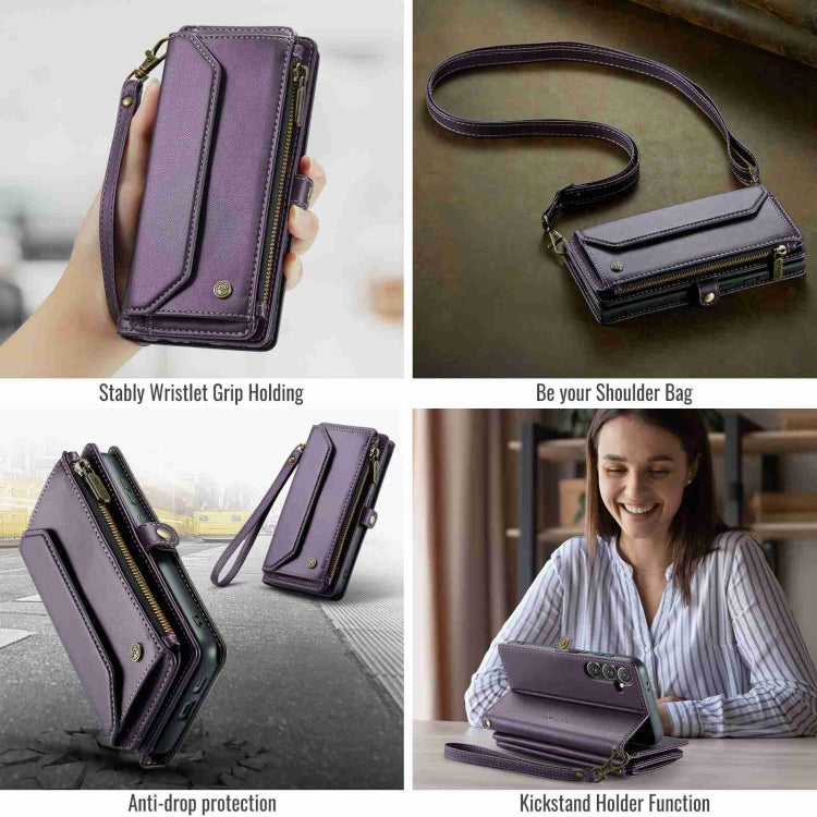 For Samsung Galaxy S24 5G CaseMe C36 Card Slots Zipper Wallet RFID Anti-theft Leather Phone Case(Purple)