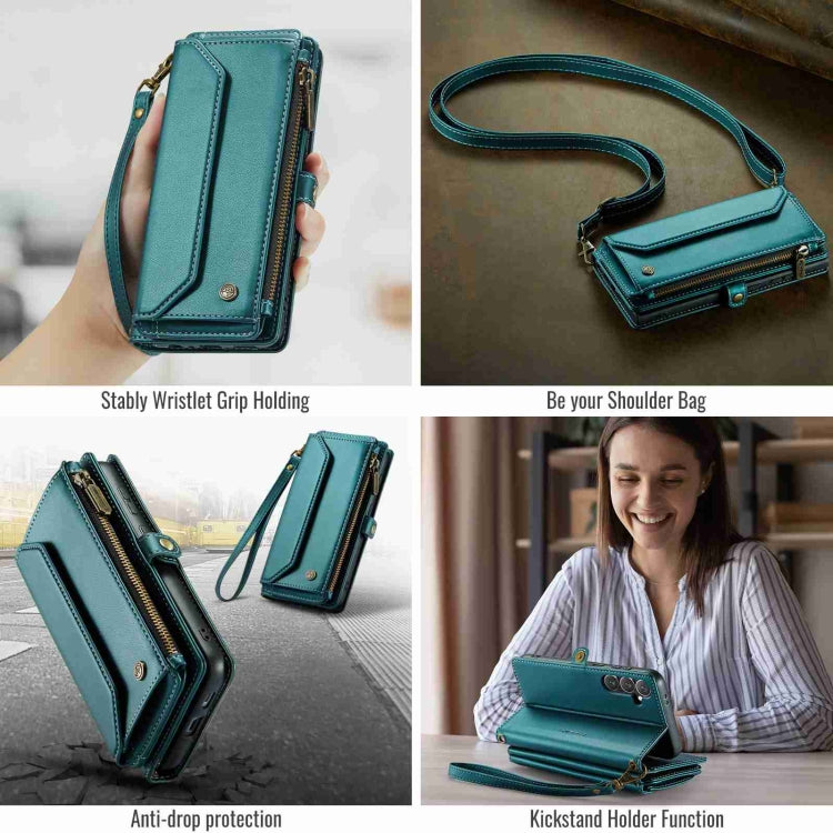 For Samsung Galaxy S24 5G CaseMe C36 Card Slots Zipper Wallet RFID Anti-theft Leather Phone Case(Blue-green)