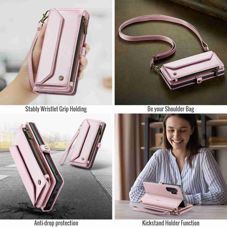 For Samsung Galaxy Note10+ CaseMe C36 Card Slots Zipper Wallet RFID Anti-theft Leather Phone Case(Pink)