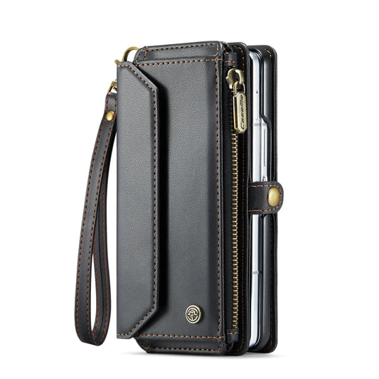 For Samsung Galaxy Z Fold6 5G CaseMe C36 Card Slots Zipper Wallet RFID Anti-theft Leather Phone Case(Black)
