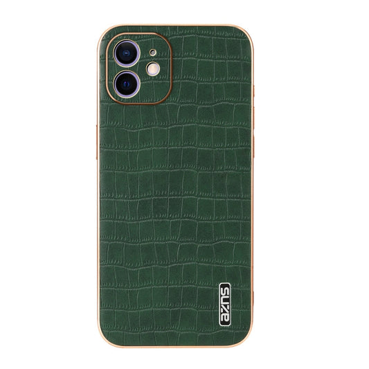 For iPhone 12 AZNS Electroplated Frame Crocodile Texture Full Coverage Phone Case(Green)