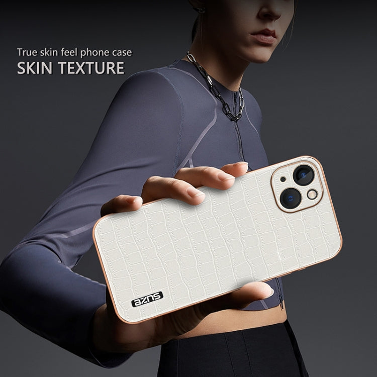 For iPhone 13 AZNS Electroplated Frame Crocodile Texture Full Coverage Phone Case(White)