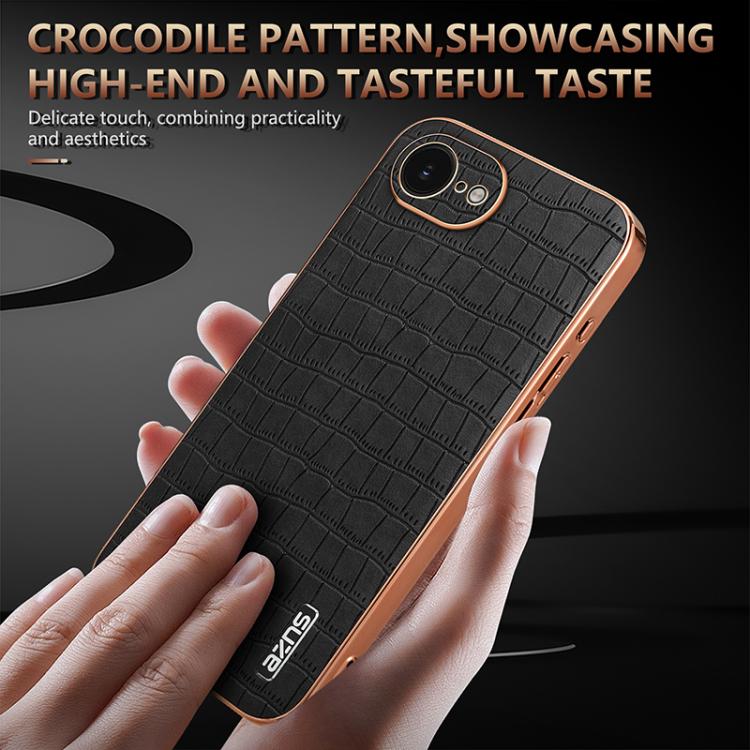 For iPhone 17e / 16e AZNS Electroplated Frame Crocodile Texture Full Coverage Phone Case(Brown)
