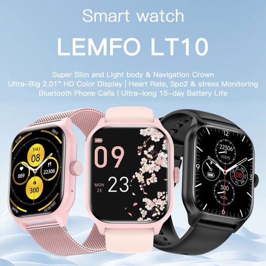 LEMFO LT10 2.01 inch TFT Screen Smart Watch Supports Bluetooth Call / Health Monitoring, Steel Strap(Pink)