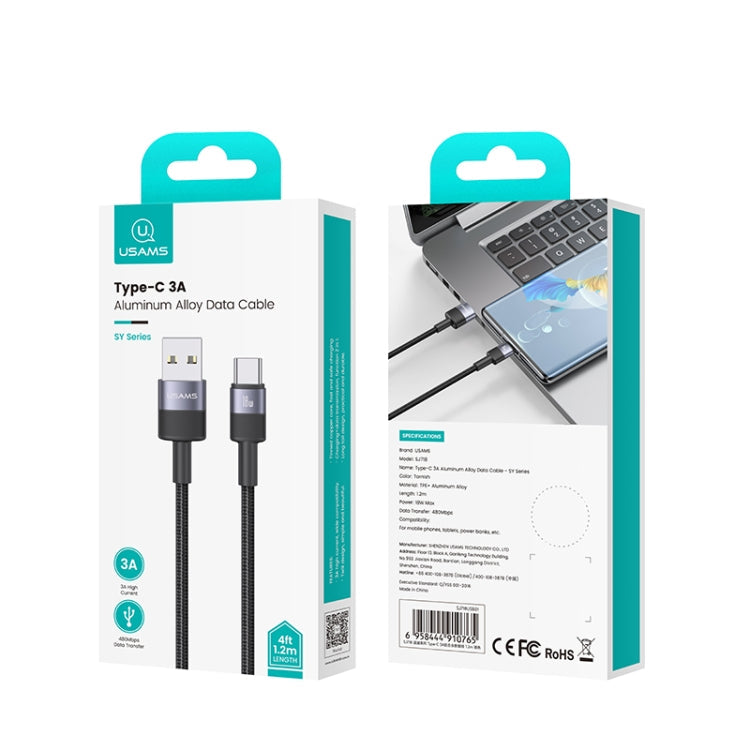 USAMS SJ718 3A USB to USB-C/Type-C Aluminum Alloy Data Cable, Length: 1.2m(Tarnish)