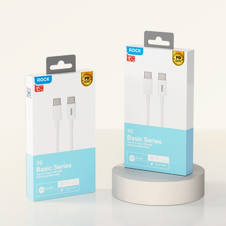 ROCK P8 Prime Series 1m USB-C / Type-C Fast Charging Data Cable, Interface:PD60W USB-C / Type-C(White)