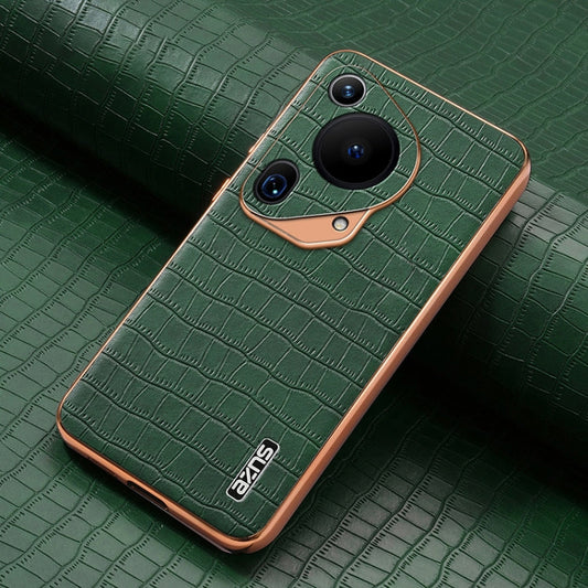 For Huawei Pura 70 Ultra AZNS Electroplated Frame Crocodile Texture Full Coverage Phone Case(Green)