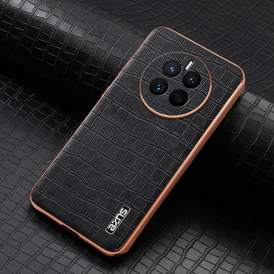 For Huawei Mate 50 / 50E AZNS Electroplated Frame Crocodile Texture Full Coverage Phone Case(Black)