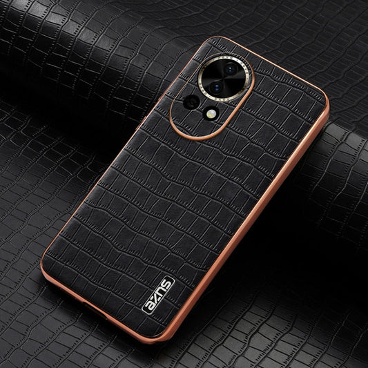 Pour Huawei nova 13 / nova 12 AZNS Cadre Électroplaqué Texture Crocodile Coque de Téléphone à Couverture Complète (Noir)