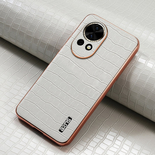 Pour Huawei nova 13 / nova 12 AZNS Coque de téléphone à couverture complète avec cadre électrolytique et texture crocodile (blanc)