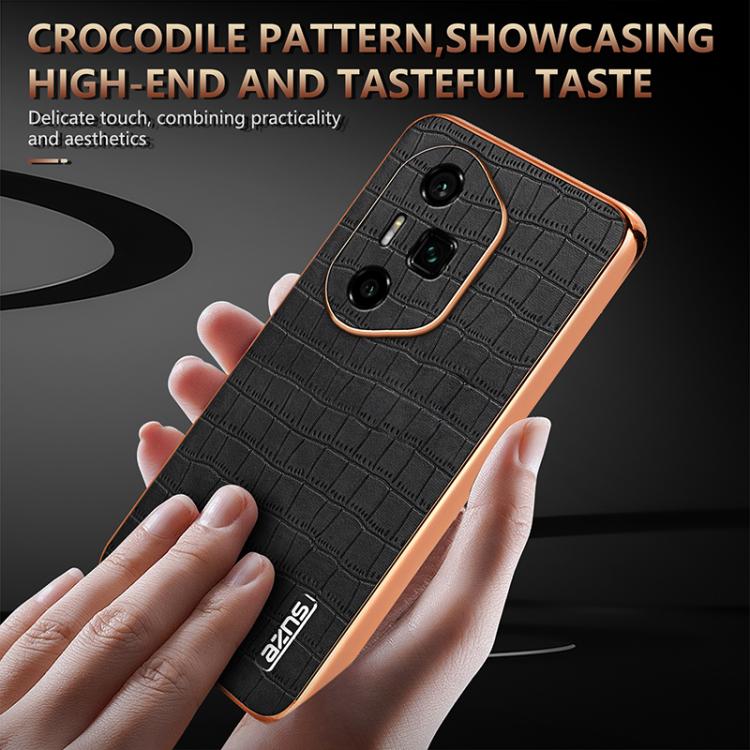 For Honor 300 Ultra AZNS Electroplated Frame Crocodile Texture Full Coverage Phone Case(Blue)