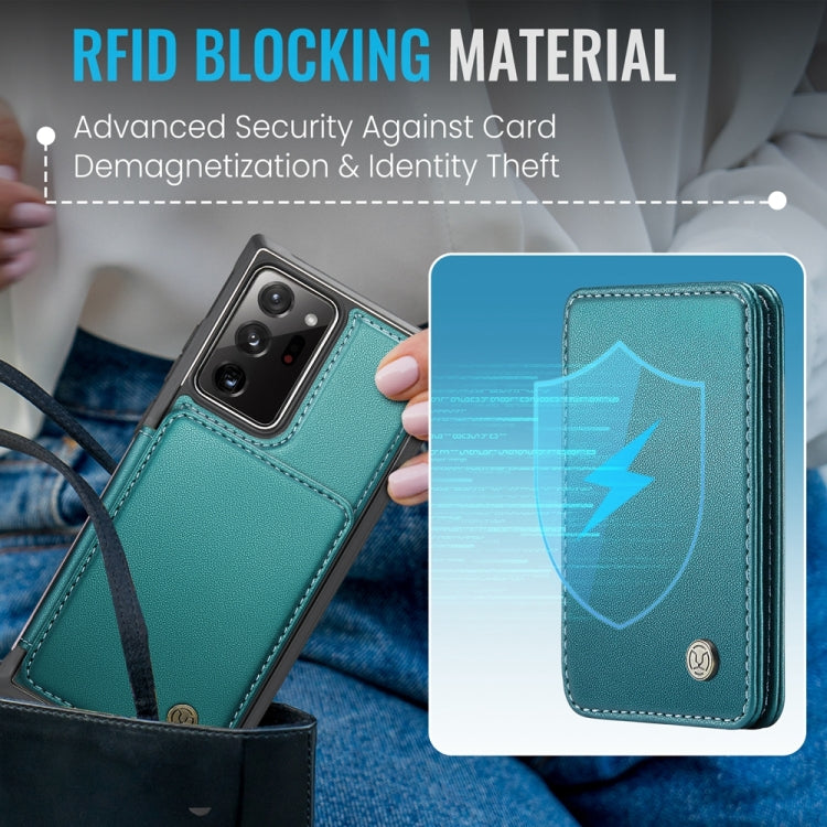 For Samsung Galaxy Note20 Ultra JEEHOOD J05 Business Magnetic Style RFID Leather Phone Case(Blue Green)