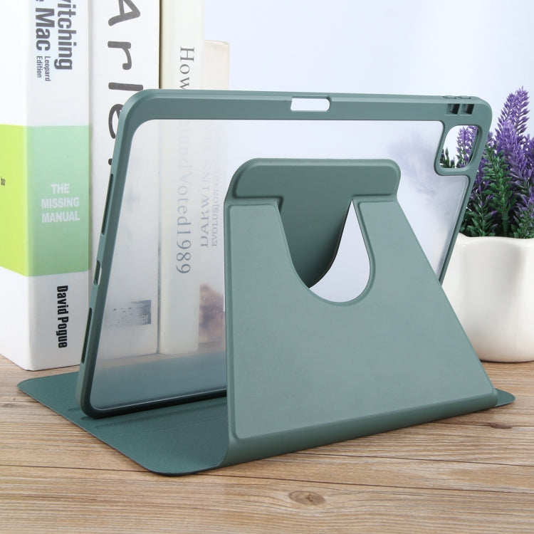 For iPad Pro 11 2025 / 2024 GEBEI Acrylic TPU 3-folding Rotating Smart Tablet Leather Case withh Pen Slot(Dark Green)