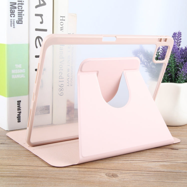 For iPad Pro 11 2025 / 2024 GEBEI Acrylic TPU 3-folding Rotating Smart Tablet Leather Case withh Pen Slot(Pink)