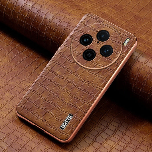 For vivo X100 Pro 5G / X100s Pro AZNS Electroplated Frame Crocodile Texture Full Coverage Phone Case(Brown)