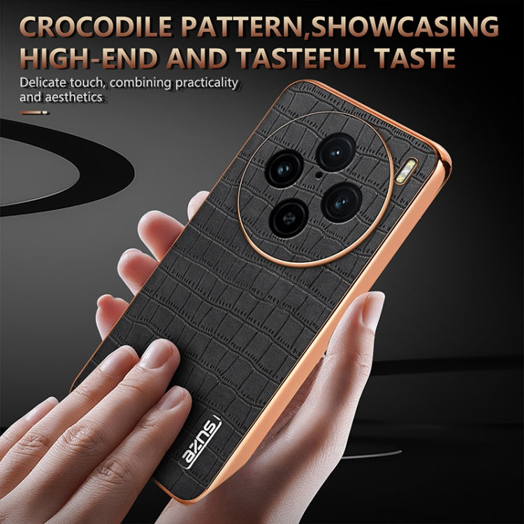 For vivo X100 Pro 5G / X100s Pro AZNS Electroplated Frame Crocodile Texture Full Coverage Phone Case(Brown)