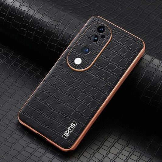 For vivo S19 Pro AZNS Electroplated Frame Crocodile Texture Full Coverage Phone Case(Black)