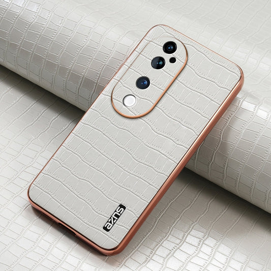 For vivo S19 Pro AZNS Electroplated Frame Crocodile Texture Full Coverage Phone Case(White)