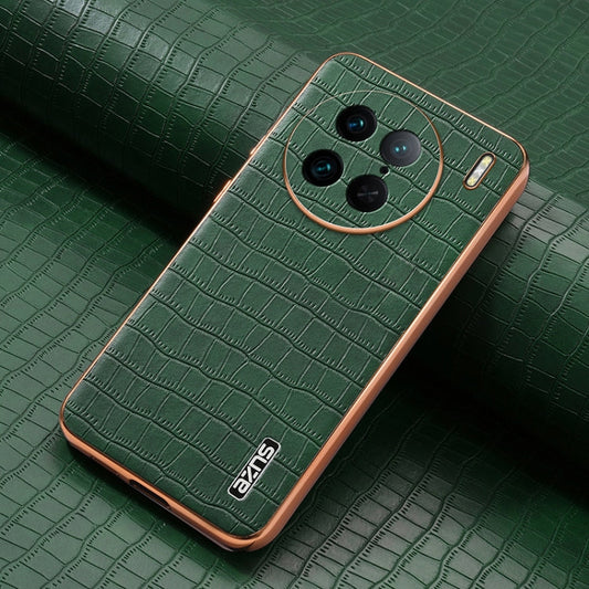 For vivo X90 Pro AZNS Electroplated Frame Crocodile Texture Full Coverage Phone Case(Green)