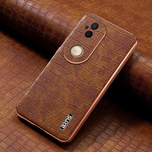 For vivo S20 AZNS Electroplated Frame Crocodile Texture Full Coverage Phone Case(Brown)