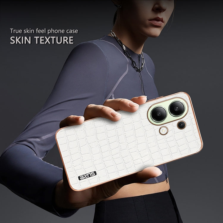 For Redmi Note 13 4G AZNS Electroplated Frame Crocodile Texture Full Coverage Phone Case(Black)