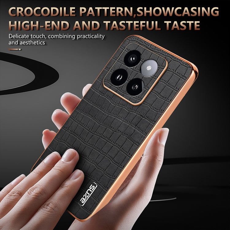 For Xiaomi 14 Pro AZNS Electroplated Frame Crocodile Texture Full Coverage Phone Case(Brown)